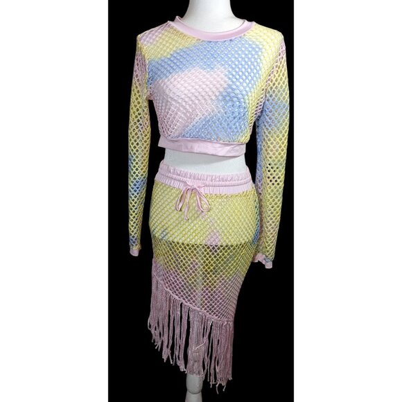 InGear Resort Mermaidcore Pastel Rainbow Two Piece Swim Cover Up - Picture 1 of 10